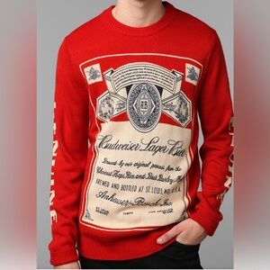 UO x Lancaster Unisex Sweater Pullover Budweiser BeerVintage Red Crew Neck Small